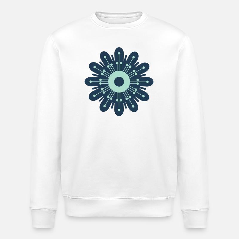 Fleur bleu foncé et vert menthe - Sweat bio ROLLER Stanley/Stella Unisexe - blanc
