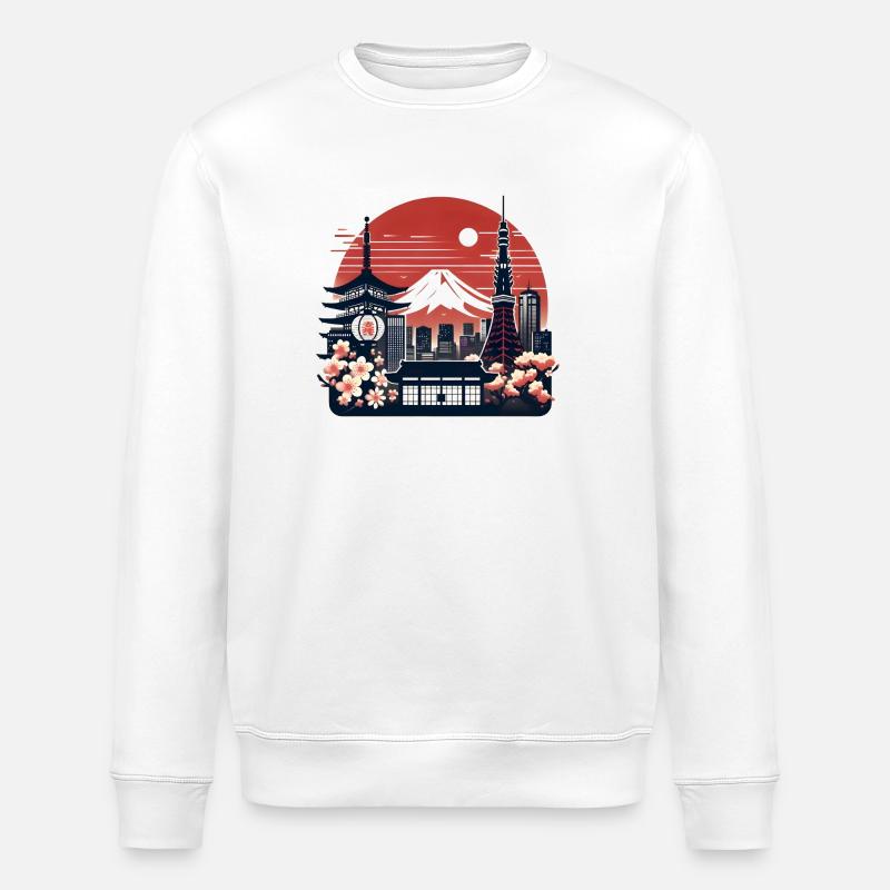 Tokyo Sakura Skyline Illustration - Sweat bio ROLLER Stanley/Stella Unisexe - blanc