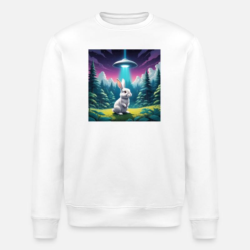 Hase mit UFO - Stanley/Stella Unisex Bio-Sweatshirt ROLLER - Weiß
