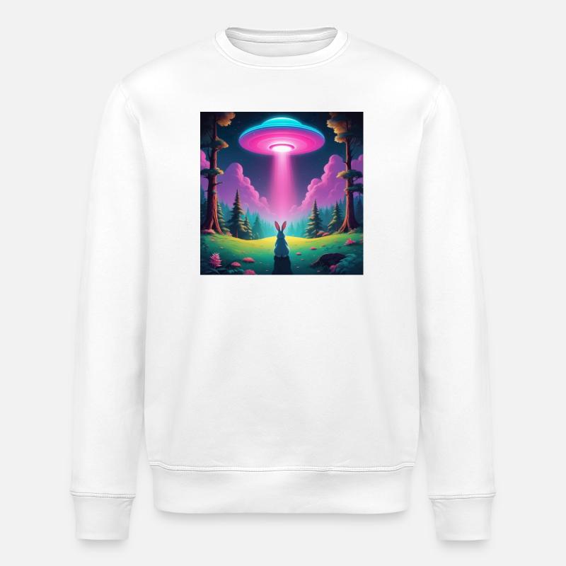 UFO with rabbit - Stanley/Stella ROLLER Unisex Organic Sweatshirt - white