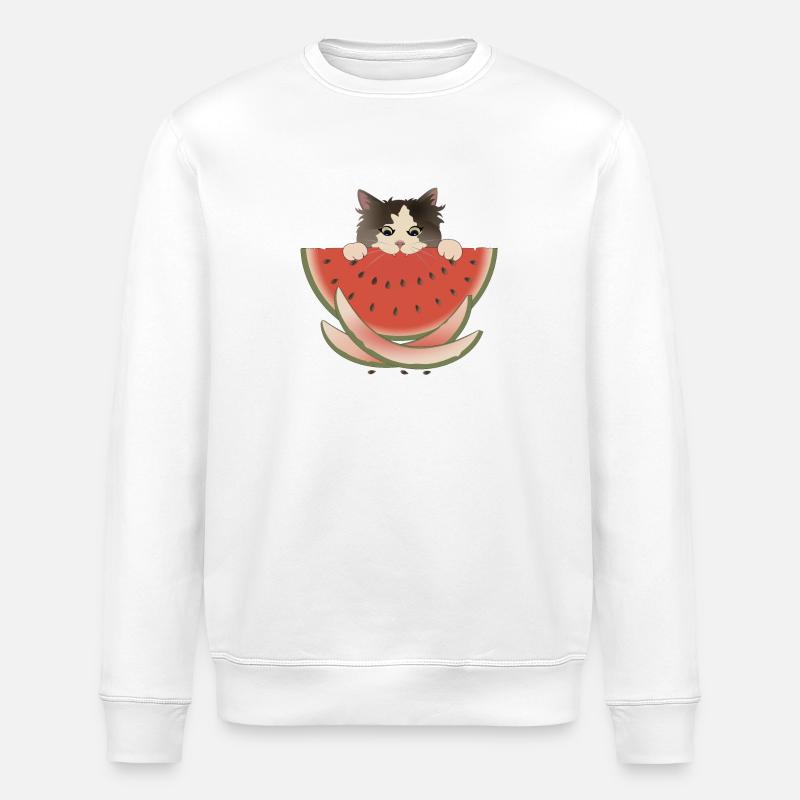 Wassermelone Delight Katze - Stanley/Stella Unisex Bio-Sweatshirt ROLLER - Weiß