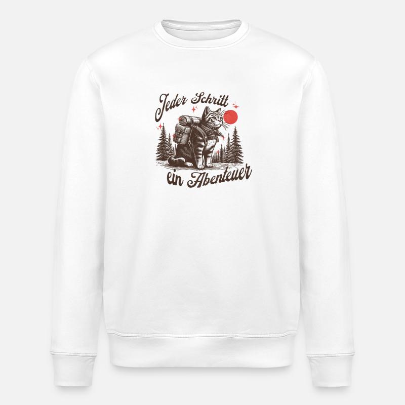 Abenteuerlicher Katzenwanderer beim Nachthimmel - Stanley/Stella Unisex Bio-Sweatshirt ROLLER - Weiß