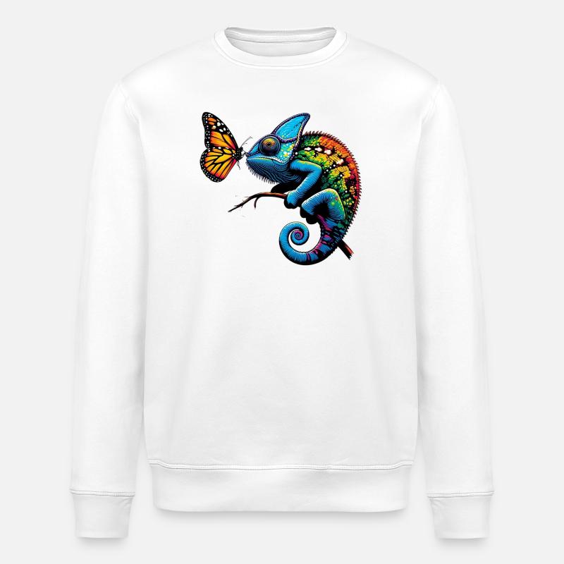 Chamäleon und Schmetterling - Stanley/Stella Unisex Bio-Sweatshirt ROLLER - Weiß