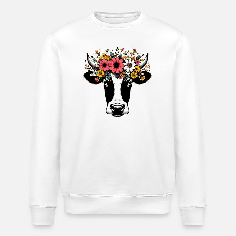 Vache avec des fleurs - Sweat bio ROLLER Stanley/Stella Unisexe - blanc
