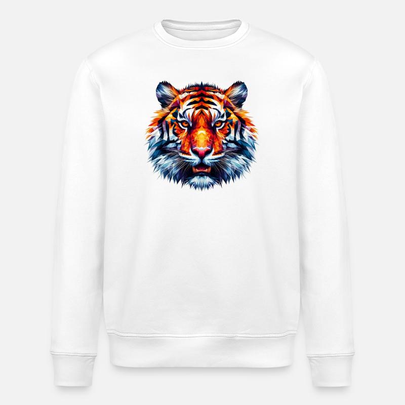 Tigre polygonal - Sweat bio ROLLER Stanley/Stella Unisexe - blanc