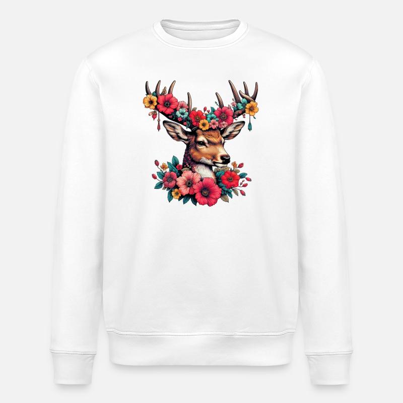 Cerf avec des fleurs - Sweat bio ROLLER Stanley/Stella Unisexe - blanc