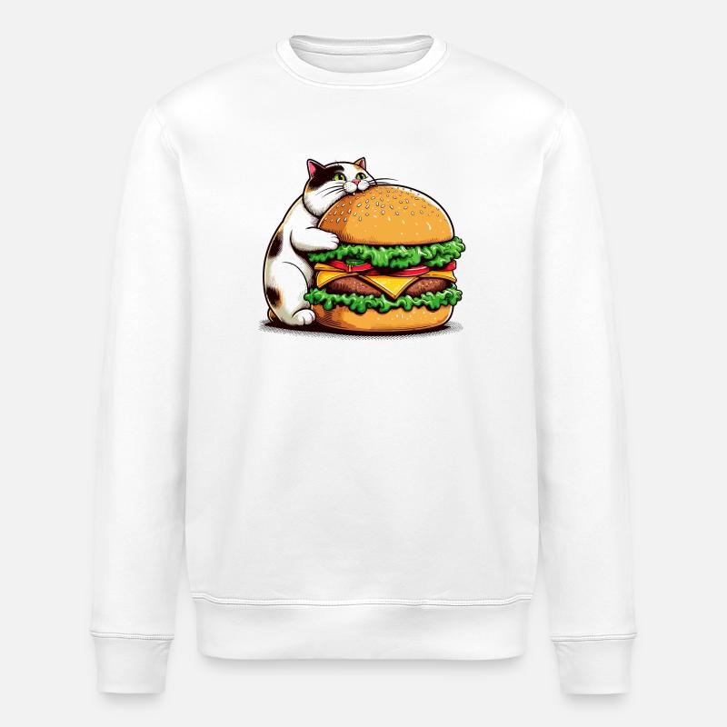 Gourmet cat and hamburger - Stanley/Stella ROLLER Unisex Organic Sweatshirt - white