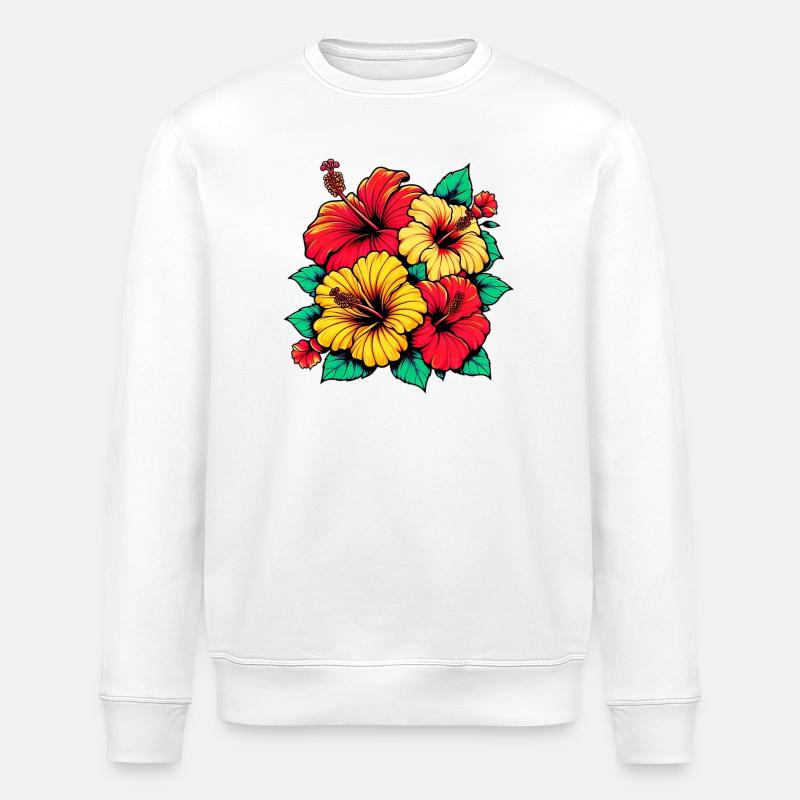 Fleurs d’hibiscus - Sweat bio ROLLER Stanley/Stella Unisexe - blanc