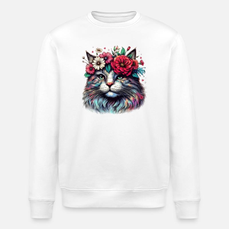 Chat avec des fleurs - Sweat bio ROLLER Stanley/Stella Unisexe - blanc