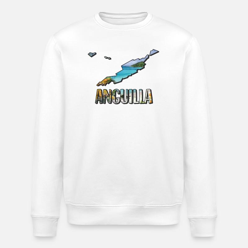 Carte à l’aquarelle Anguilla - Sweat bio ROLLER Stanley/Stella Unisexe - blanc