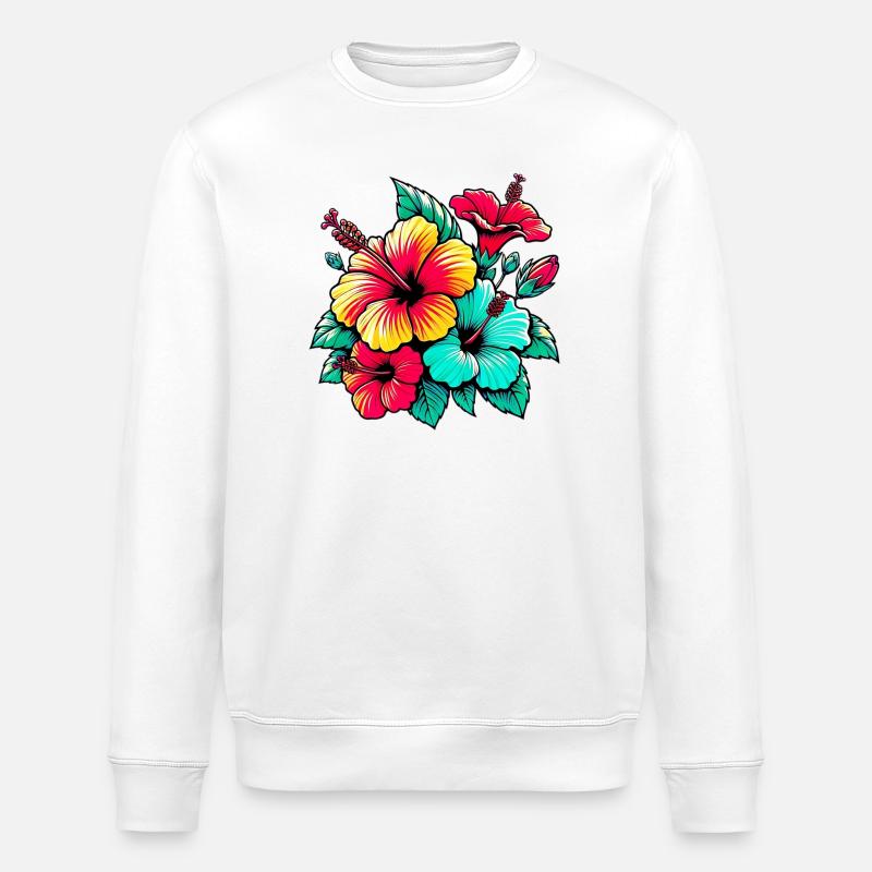 Hibiskusblüten - Stanley/Stella Unisex Bio-Sweatshirt ROLLER - Weiß