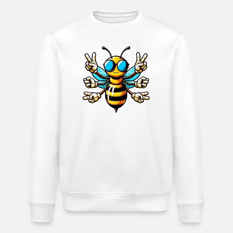 Bee with Sunglasses - Stanley/Stella ROLLER Unisex Organic Sweatshirt - white