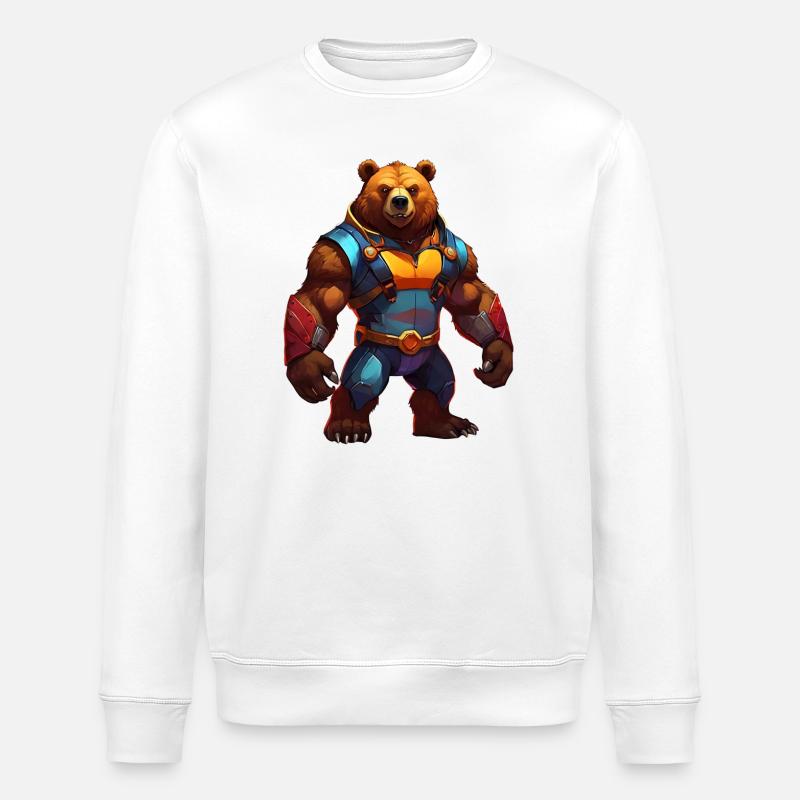 Futuristic Warrior Bear - Stanley/Stella ROLLER Unisex Organic Sweatshirt - white