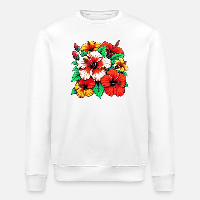 Fleurs d’hibiscus - Sweat bio ROLLER Stanley/Stella Unisexe - blanc