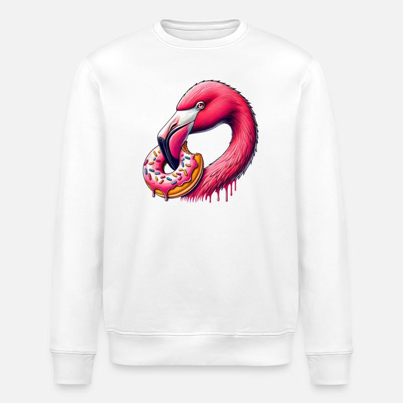 witziger Augenschmaus - Flamingo mit Donut - Stanley/Stella Unisex Bio-Sweatshirt ROLLER - Weiß