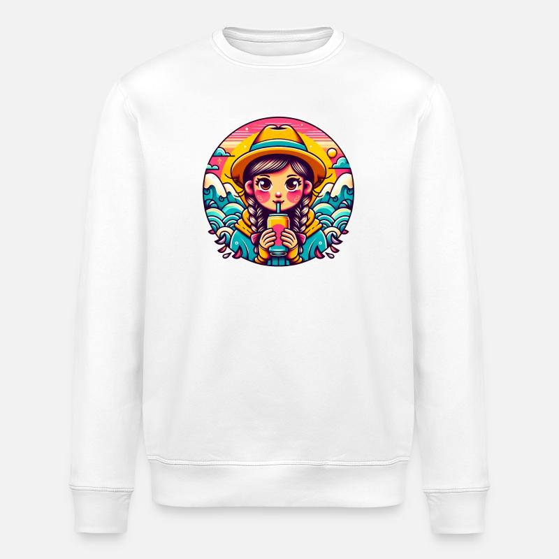 Retro Mädchen Trinken Pop Illustration - Stanley/Stella Unisex Bio-Sweatshirt ROLLER - Weiß
