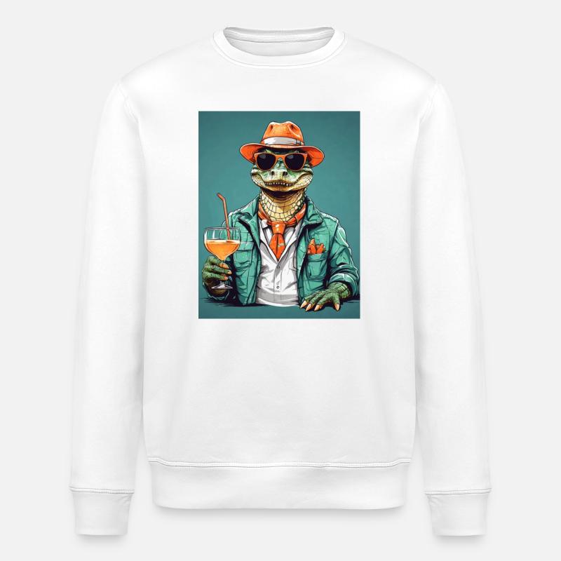 Cooler Alligator mit Cocktail - Stanley/Stella Unisex Bio-Sweatshirt ROLLER - Weiß