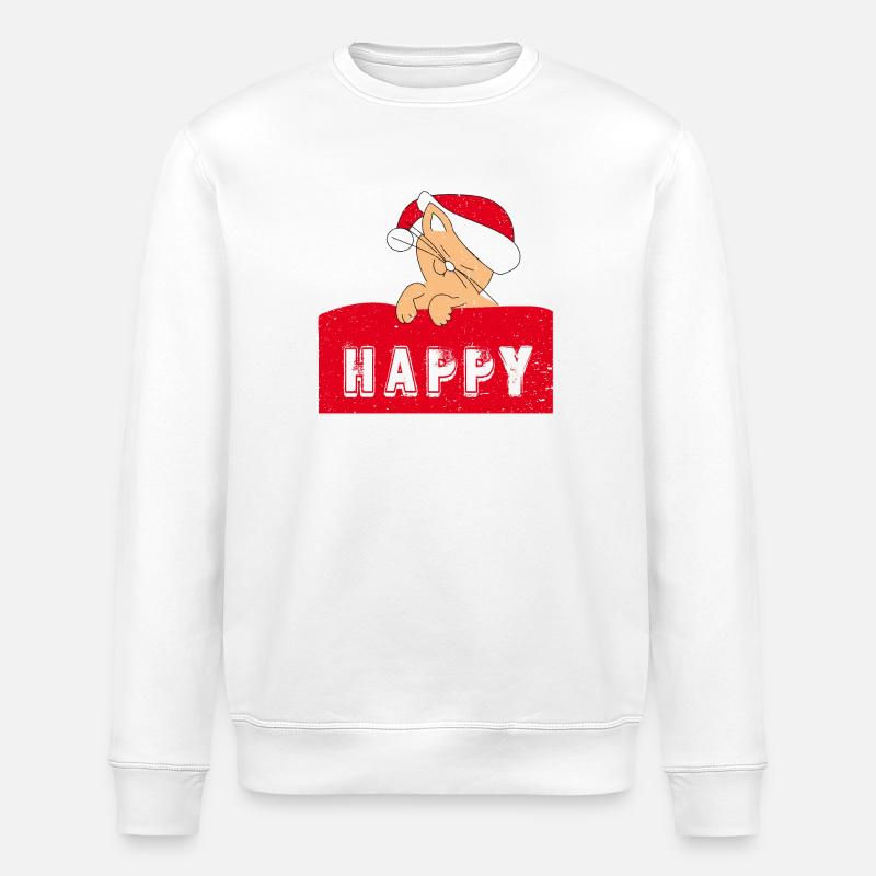 Chat heureux avec bonnet de Noël - Sweat bio ROLLER Stanley/Stella Unisexe - blanc