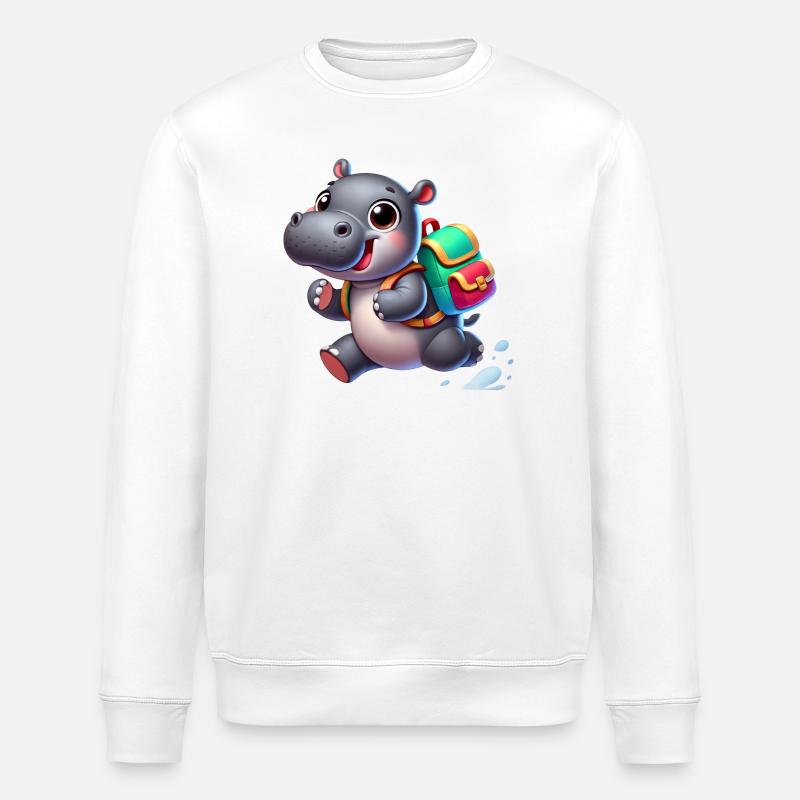 Schulstart mit Nilpferd:Nilpferd für Schulanfänger - Stanley/Stella Unisex Bio-Sweatshirt ROLLER - Weiß