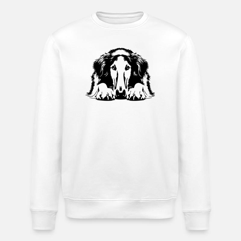 Borzoi Head with Paws - Stanley/Stella ROLLER Unisex Organic Sweatshirt - white