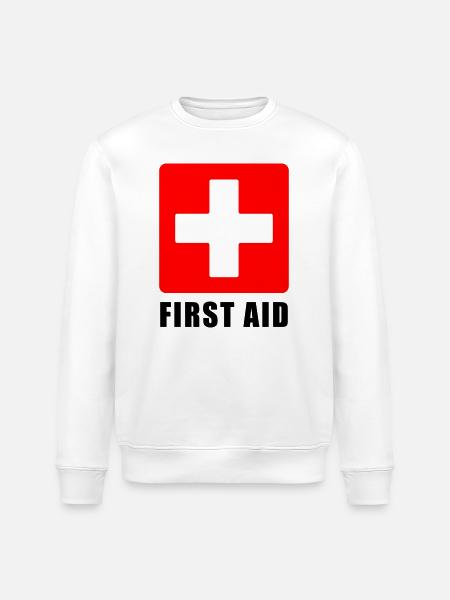 First Aid Medical Cross Safety Sign Vector Icon - Stanley/Stella ROLLER Unisex Organic Sweatshirt - white