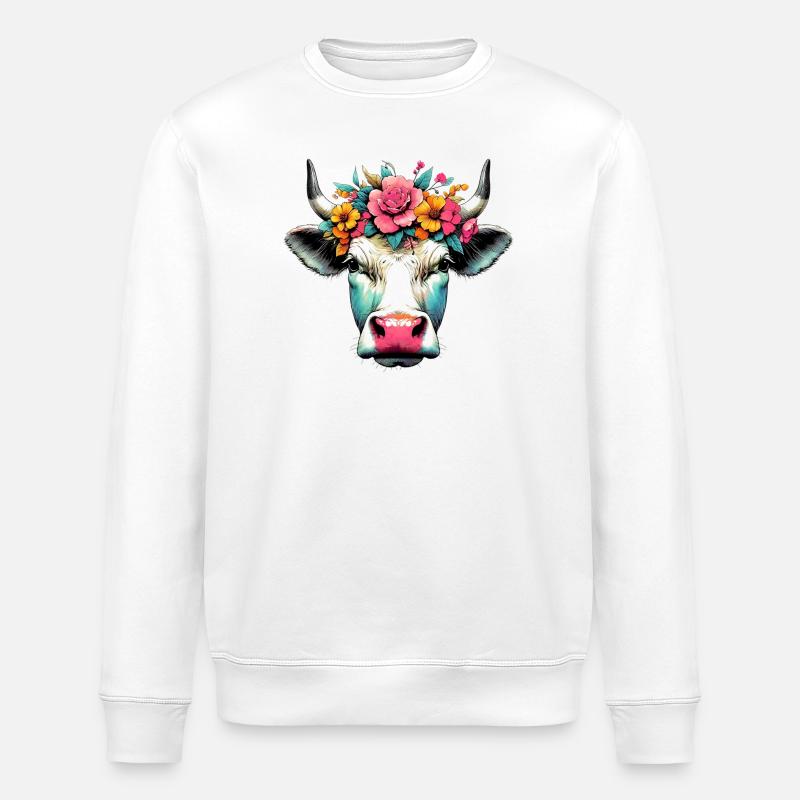 Vache avec des fleurs - Sweat bio ROLLER Stanley/Stella Unisexe - blanc