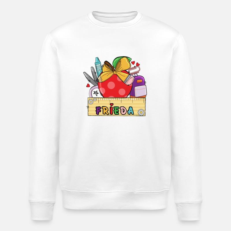 Personalized school bag with name Frieda - Stanley/Stella ROLLER Unisex Organic Sweatshirt - white