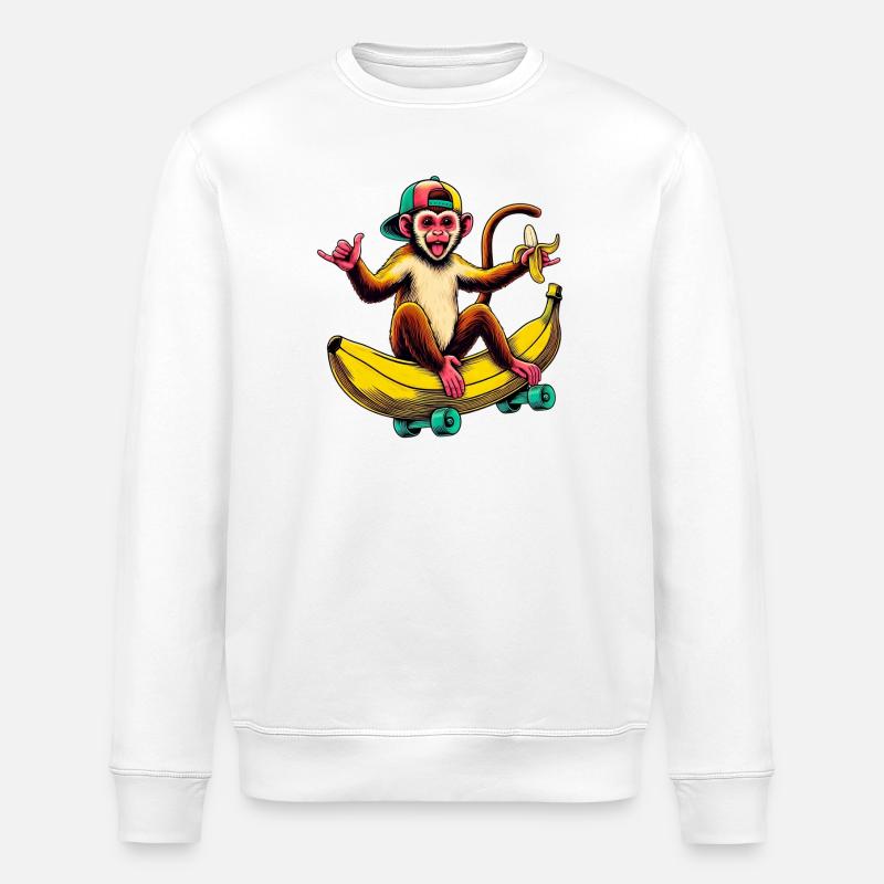 Singe sur Skateboard - Sweat bio ROLLER Stanley/Stella Unisexe - blanc