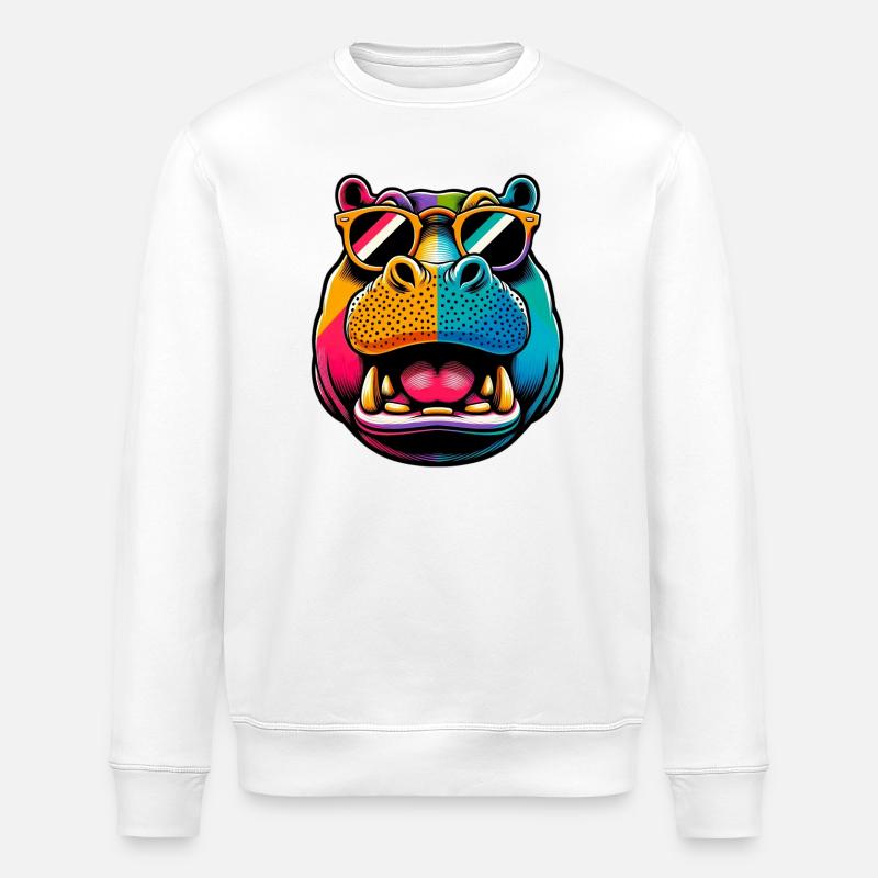 Nilpferd mit Sonnenbrille - Stanley/Stella Unisex Bio-Sweatshirt ROLLER - Weiß
