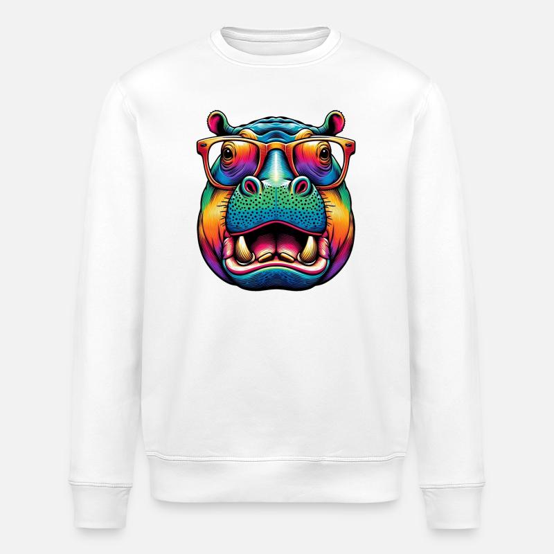 Nilpferd mit Brille - Stanley/Stella Unisex Bio-Sweatshirt ROLLER - Weiß