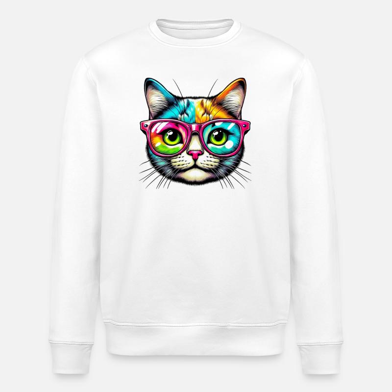 Kater mit Sonnenbrille - Stanley/Stella Unisex Bio-Sweatshirt ROLLER - Weiß