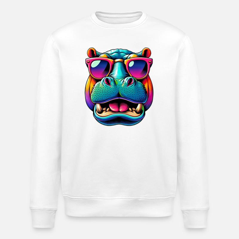 Hippopotame avec lunettes de soleil - Sweat bio ROLLER Stanley/Stella Unisexe - blanc