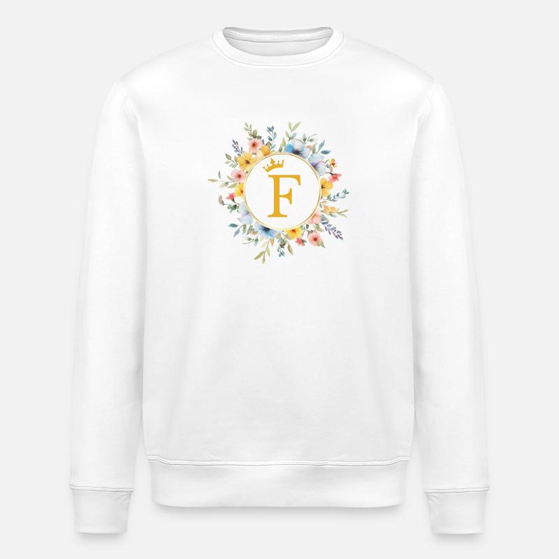 F Monogram, Flower Circle, Personalizable - Stanley/Stella ROLLER Unisex Organic Sweatshirt - white