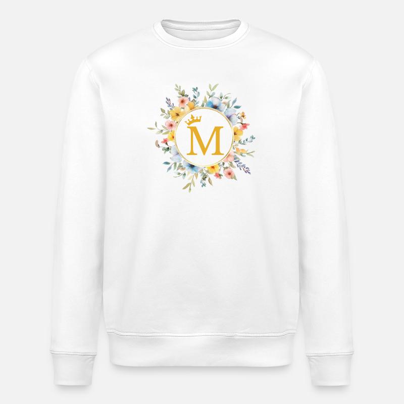 M Monogram, Flower Circle, Personalizable - Stanley/Stella ROLLER Unisex Organic Sweatshirt - white