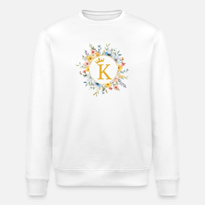 K Monogram, Flower Circle, Personalizable - Stanley/Stella ROLLER Unisex Organic Sweatshirt - white