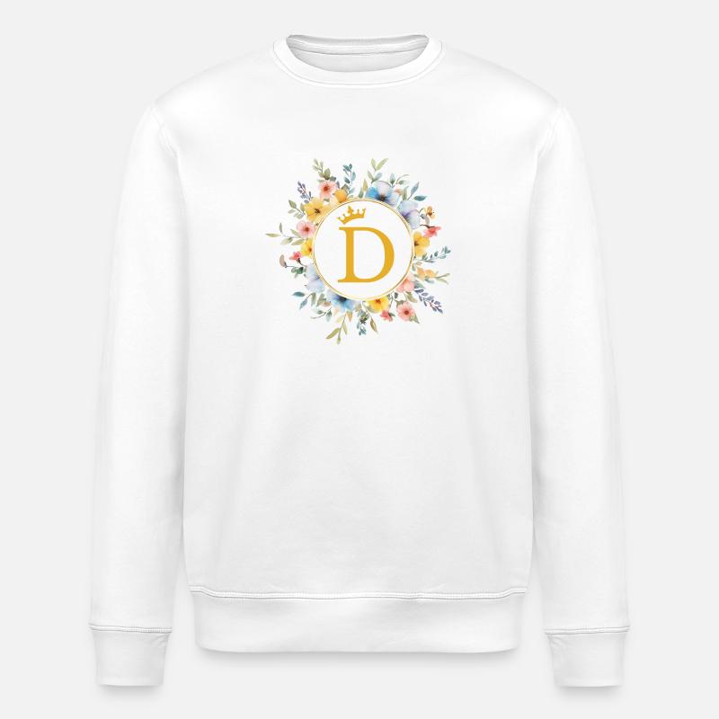 D Monogramm, Blumen-Kreis, personalisierbar - Stanley/Stella Unisex Bio-Sweatshirt ROLLER - Weiß
