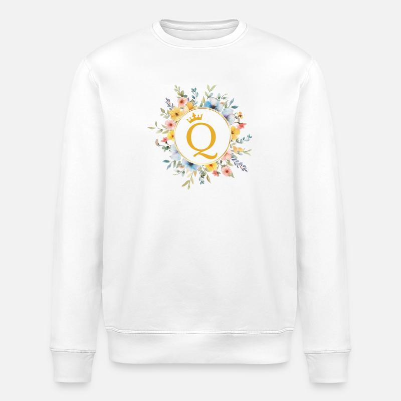 Q Monogramm, Blumen-Kreis, personalisierbar - Stanley/Stella Unisex Bio-Sweatshirt ROLLER - Weiß