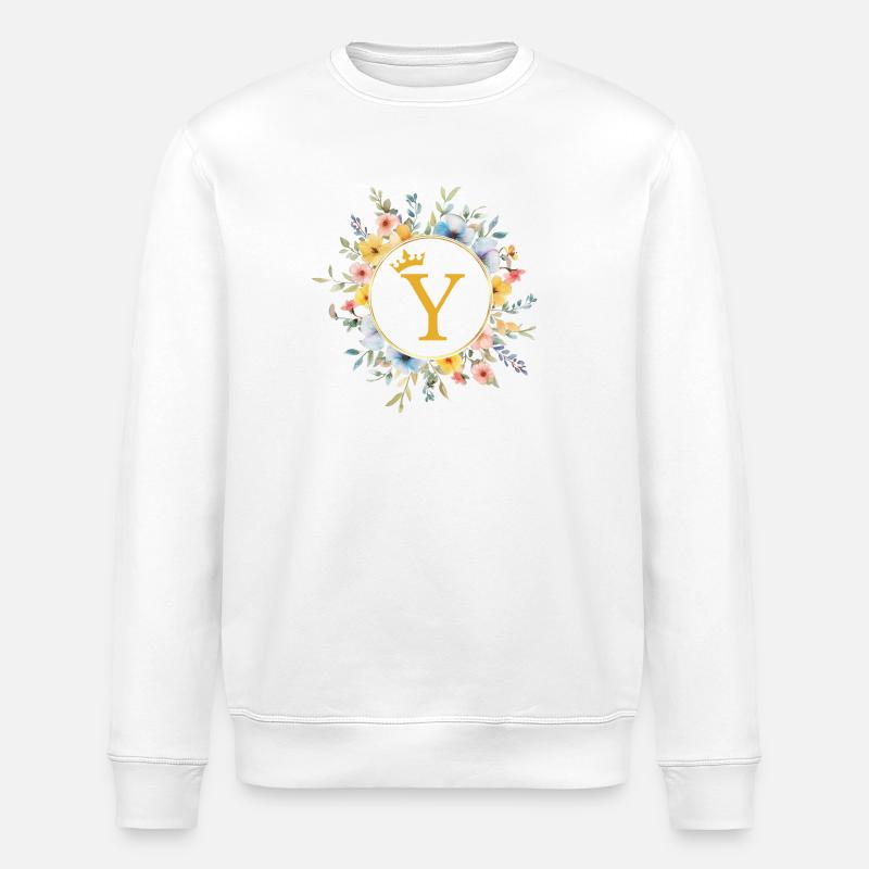 Y Monogram, Flower Circle, Personalizable - Stanley/Stella ROLLER Unisex Organic Sweatshirt - white