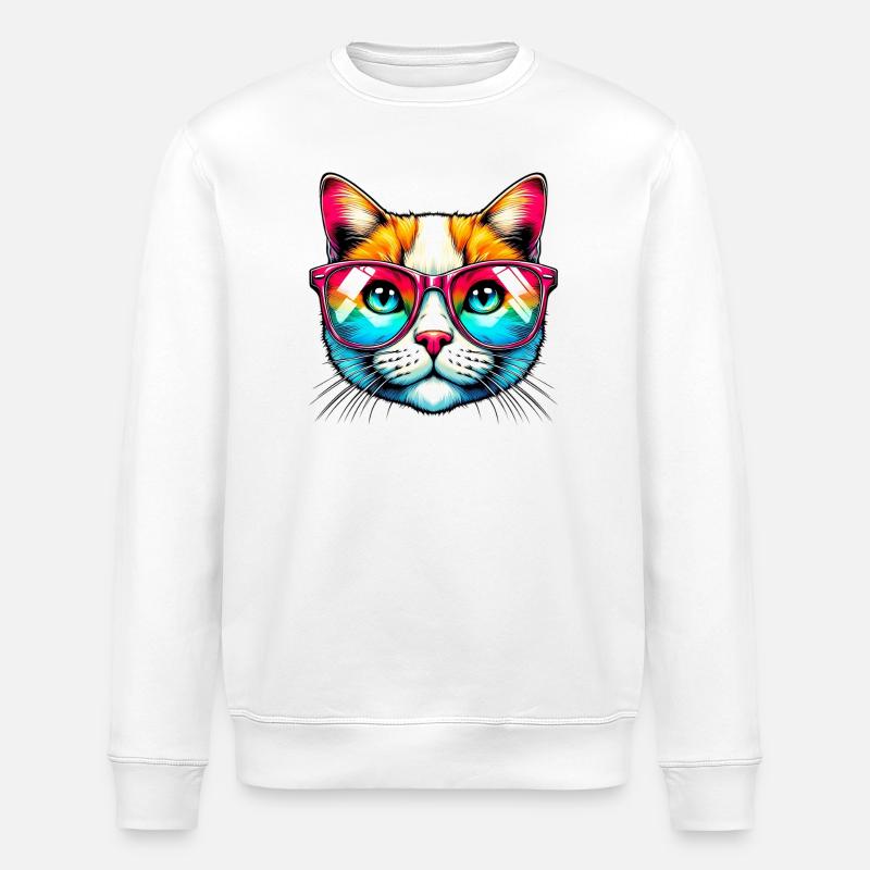 Kater mit Sonnenbrille - Stanley/Stella Unisex Bio-Sweatshirt ROLLER - Weiß