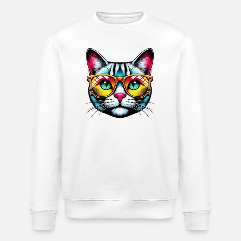 Den bestøvlede kat med solbriller - Stanley/Stella økologisk unisex-sweatshirt ROLLER - hvid