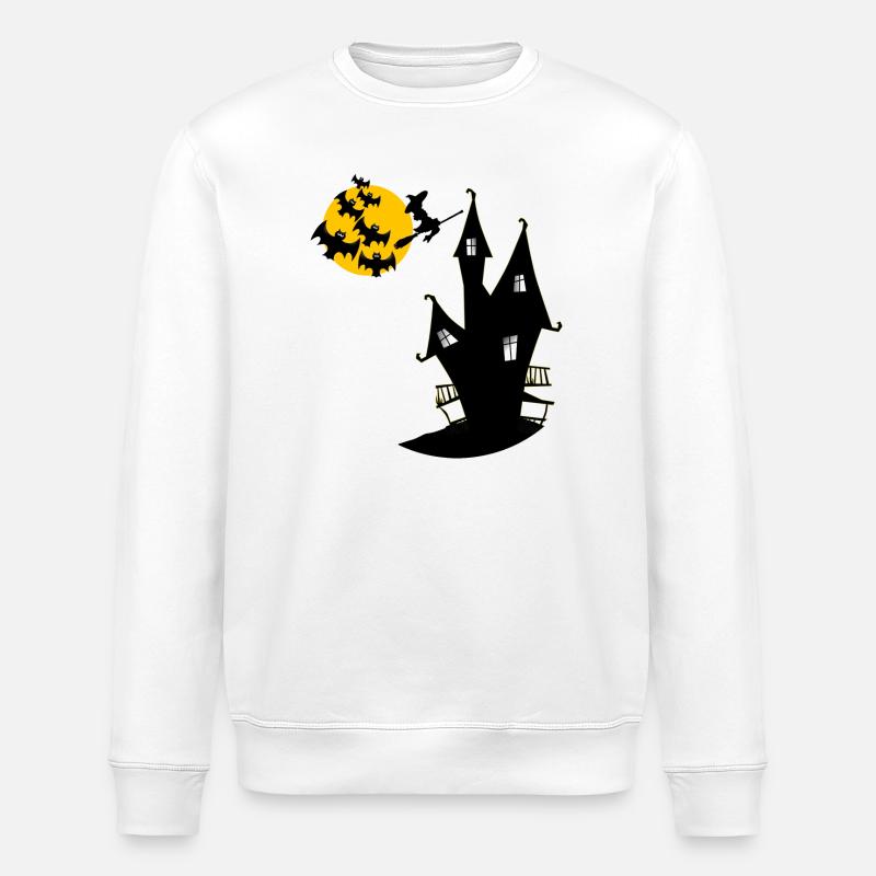 Witch's house with moon and bats - Stanley/Stella ROLLER Unisex Organic Sweatshirt - white