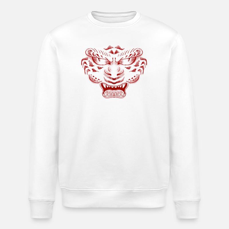 Rotes Tigermasken-Motiv - Stanley/Stella Unisex Bio-Sweatshirt ROLLER - Weiß