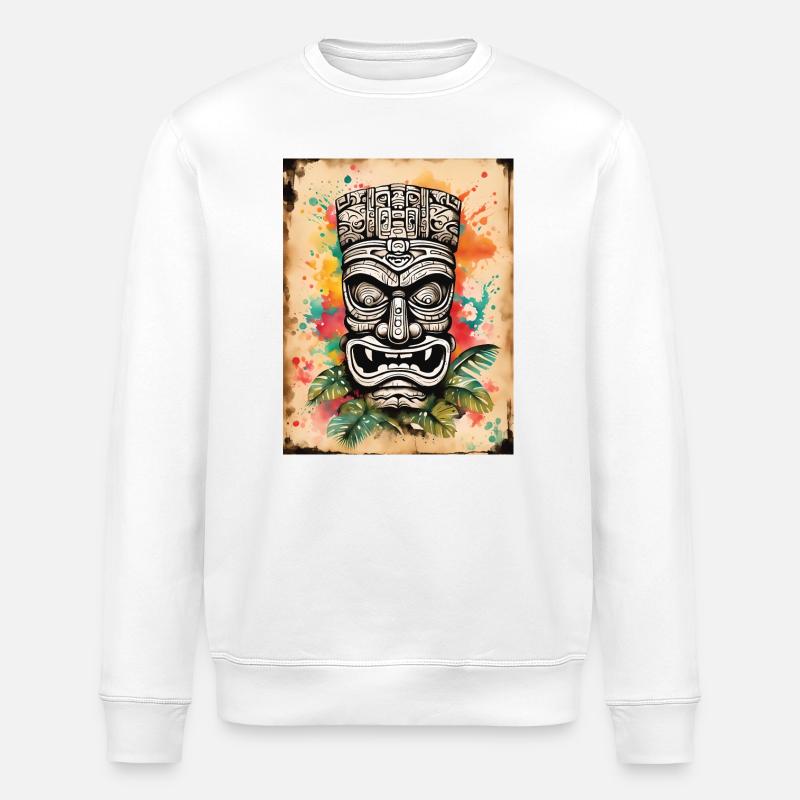 Tiki Maske splash art - Stanley/Stella Unisex Bio-Sweatshirt ROLLER - Weiß