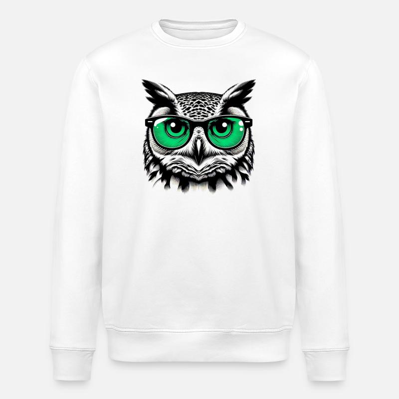 Eule mit Brille - Stanley/Stella Unisex Bio-Sweatshirt ROLLER - Weiß