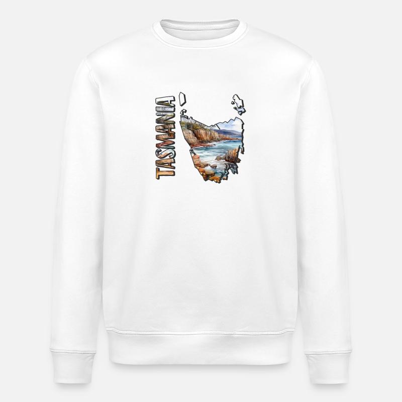 Carte à l’aquarelle Tasmanie - Sweat bio ROLLER Stanley/Stella Unisexe - blanc