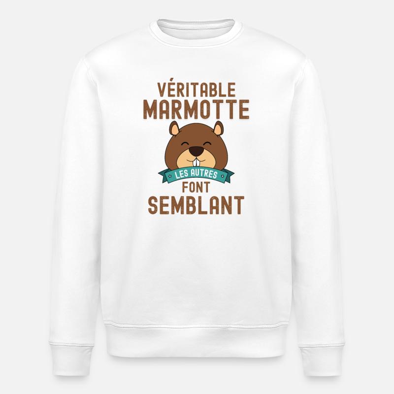 Marmotte forêt randonnée - Sweat bio ROLLER Stanley/Stella Unisexe - blanc