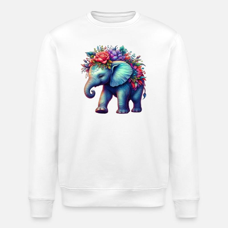 Éléphant avec des fleurs - Sweat bio ROLLER Stanley/Stella Unisexe - blanc