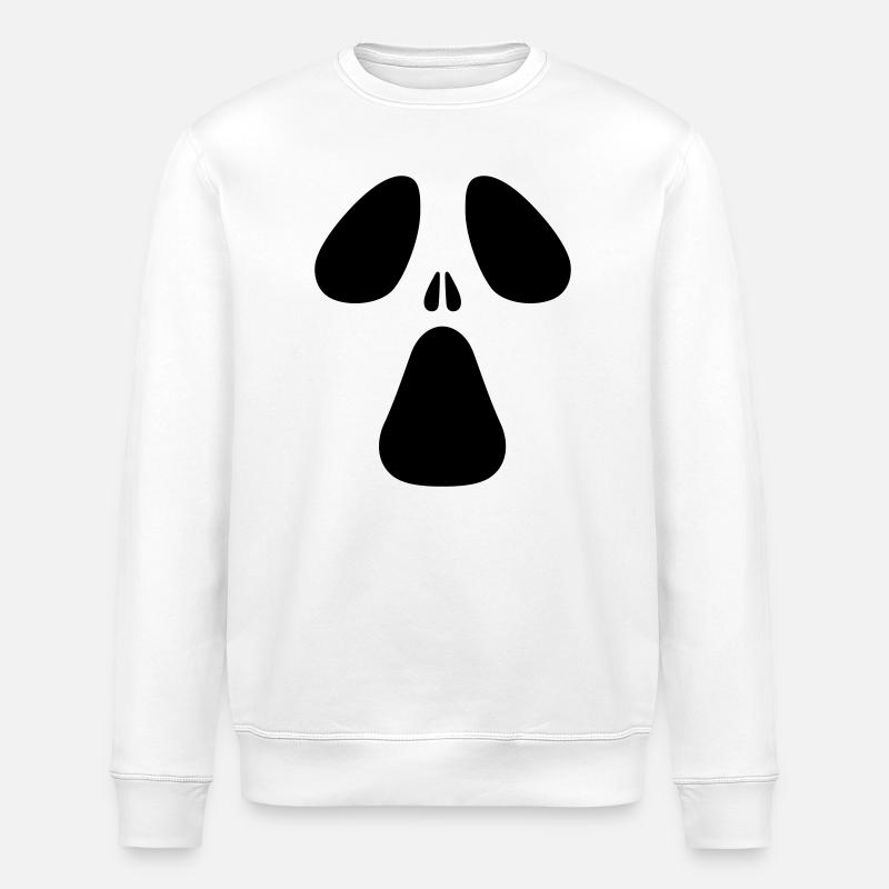 AC Designs Halloween Ghost Face - Stanley/Stella ROLLER Unisex Organic Sweatshirt - white