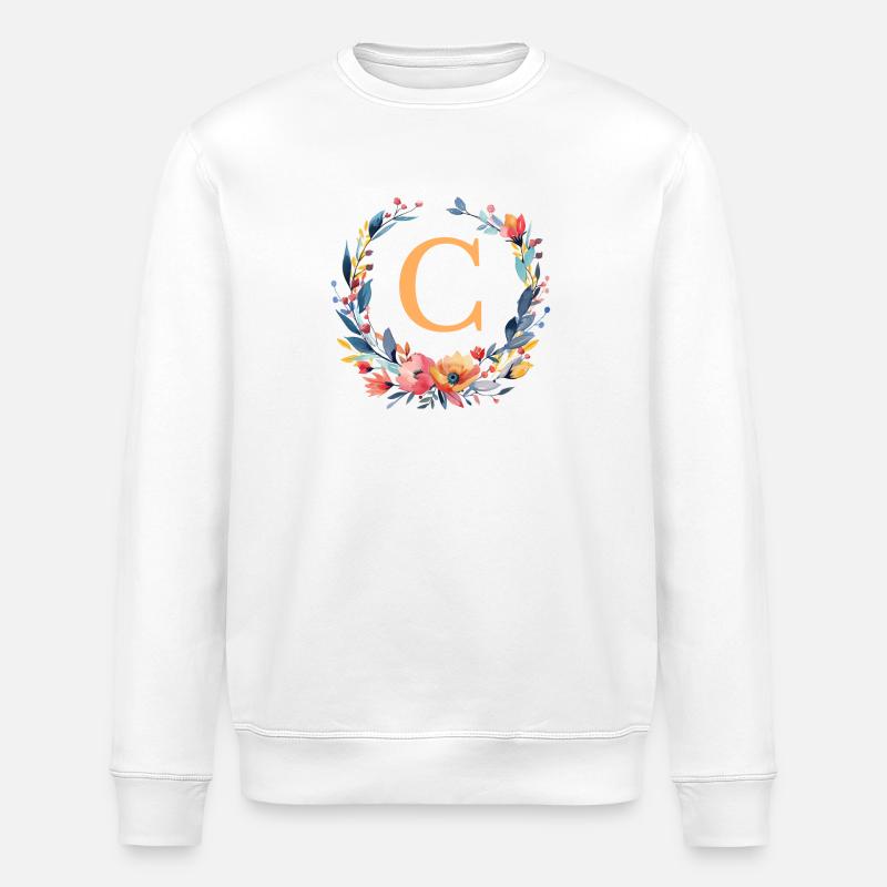C Monogramm, Blumen-Kranz, personalisierbar - Stanley/Stella Unisex Bio-Sweatshirt ROLLER - Weiß
