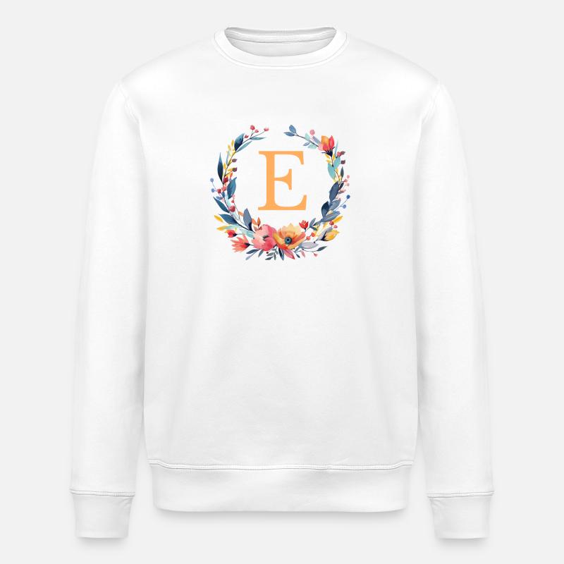E Monogram, Flower Wreath, Personalizable - Stanley/Stella ROLLER Unisex Organic Sweatshirt - white